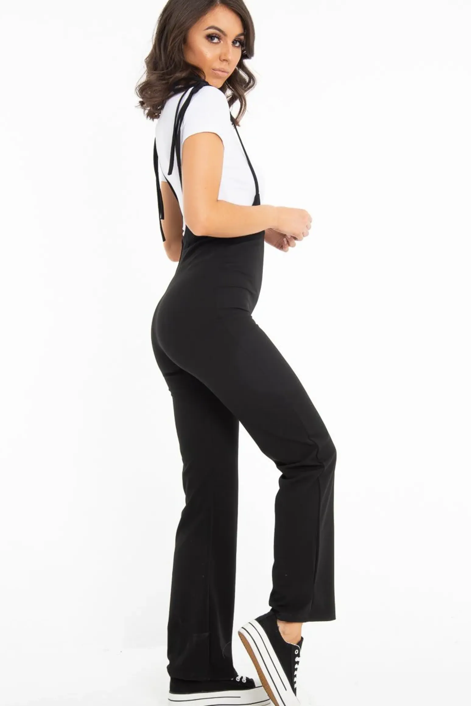 Rebellious Fashion Black White T-Shirt Underlay Scoop Jumpsuit - Fern