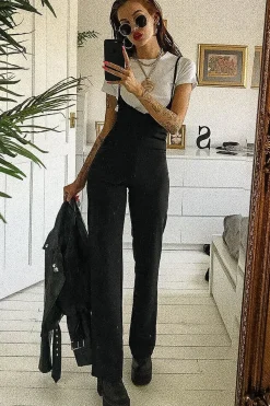 Rebellious Fashion Black White T-Shirt Underlay Scoop Jumpsuit - Fern
