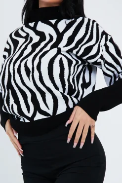 Rebellious Fashion Black White Zebra Print Jumper - Tylin