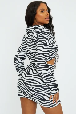 Rebellious Fashion Black White Zebra Print Slit Hem Mini Skirt - Edie