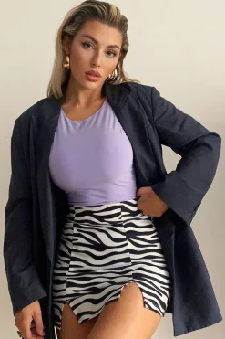 Rebellious Fashion Black White Zebra Print Slit Hem Mini Skirt - Edie