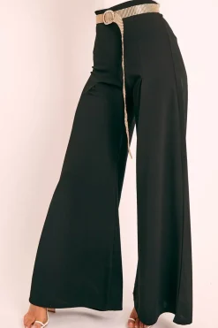 Rebellious Fashion Black Wide Leg Flared Trousers - Averly