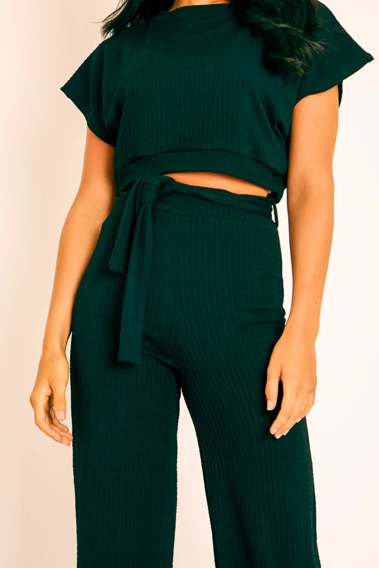 Rebellious Fashion Black Wide Leg Ribbed Crop Top Loungewear Co-ord - Cesilia