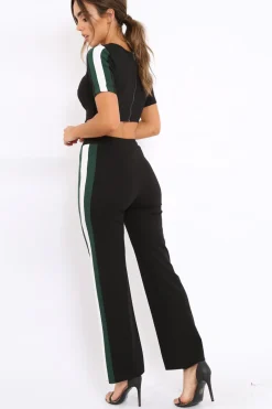 Rebellious Fashion Black with Green and White Side Stripe Co-ord - Michelle