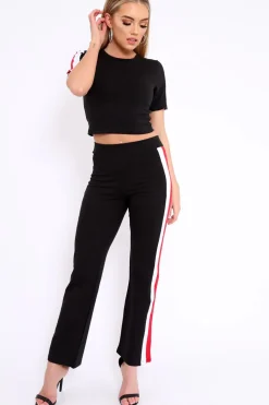 Rebellious Fashion Black with Red and White Side Stripe Co-ord - Farris