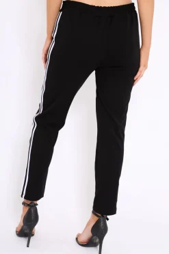 Rebellious Fashion Black With White Side Stripe Trousers - Savanna