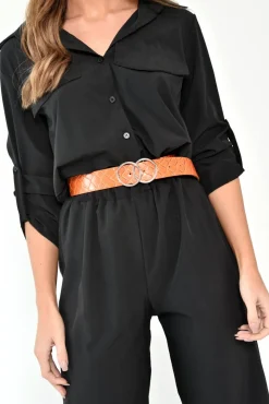 Rebellious Fashion Black Woven Button Down Boiler Jumpsuit - Janise