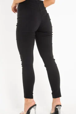 Rebellious Fashion Black Woven Chain Front Tailored Trousers - Cyndi