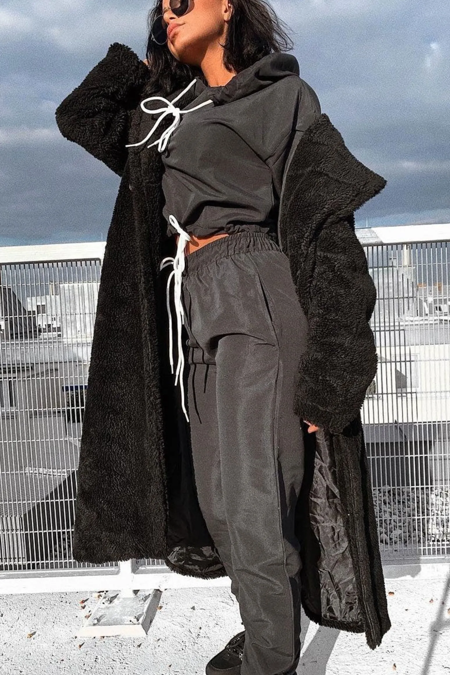 Rebellious Fashion Black Woven Drawstring Hoodie Jogger Co-Ord - Elvira