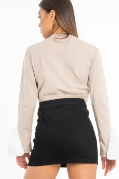 Rebellious Fashion Black Woven Horn Button Front Mini Skirt - Cammy