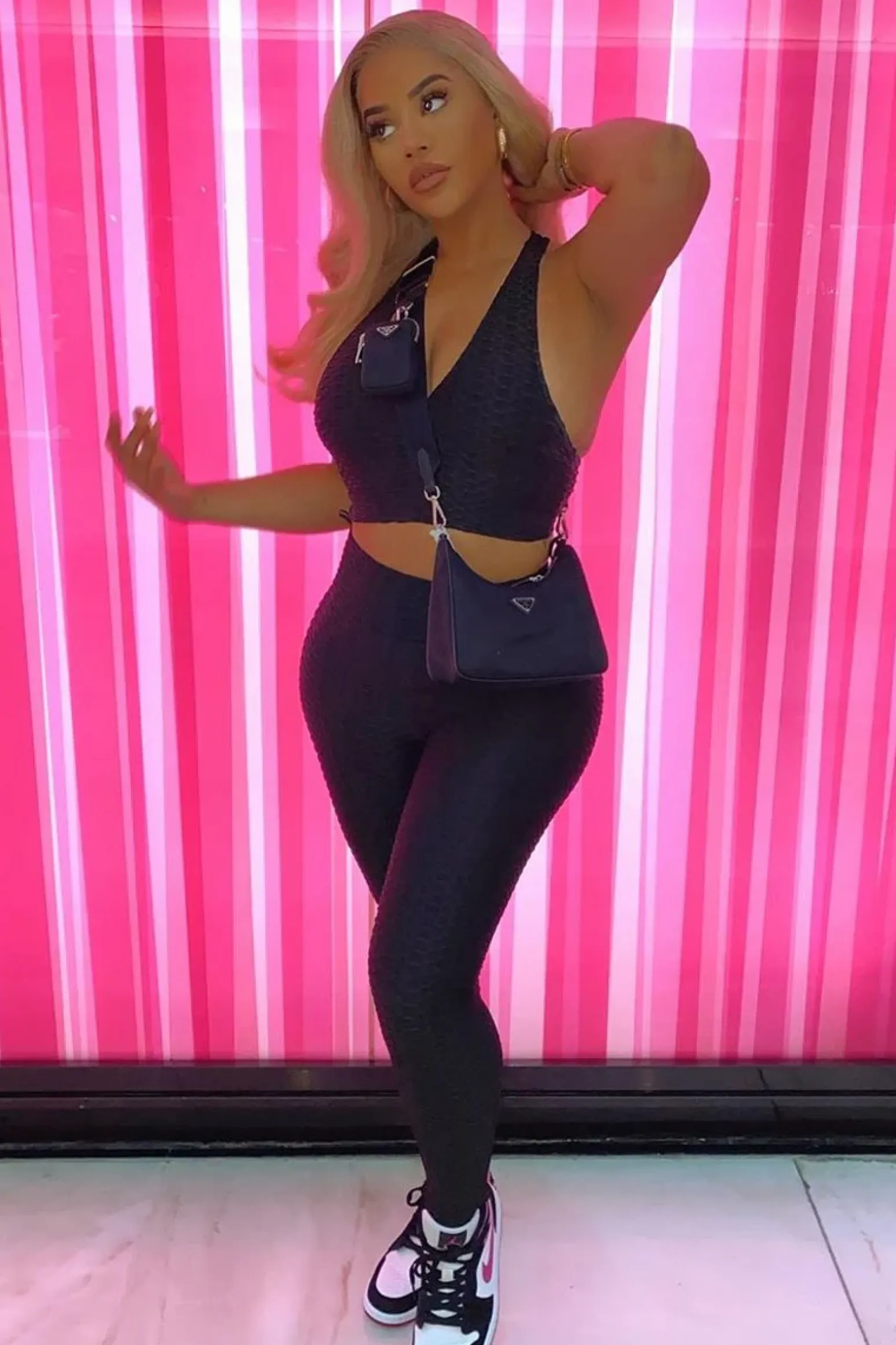 Rebellious Fashion Black Woven Ribbed Leggings and Crop Top Co-ord - Henli