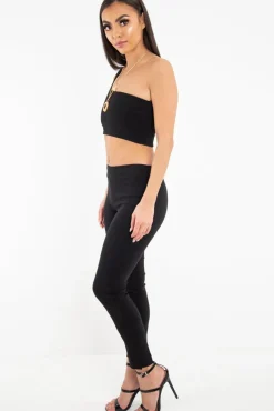 Rebellious Fashion Black Woven Tailored Leggings - Brodi
