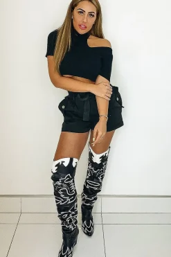 Rebellious Fashion Black Woven Tie Waist Tailored Shorts - Perrie