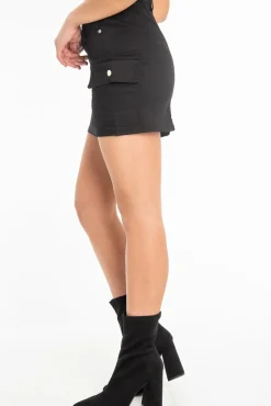Rebellious Fashion Black Woven Utility Pocket Mini Skirt - Alexa