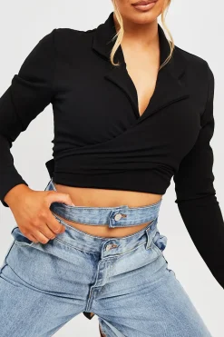 Rebellious Fashion Black Wrap Around Crop Blazer - Coriana