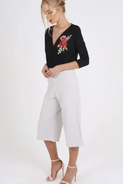 Rebellious Fashion Black Wrap Around Embroidered Bodysuit - Roisin