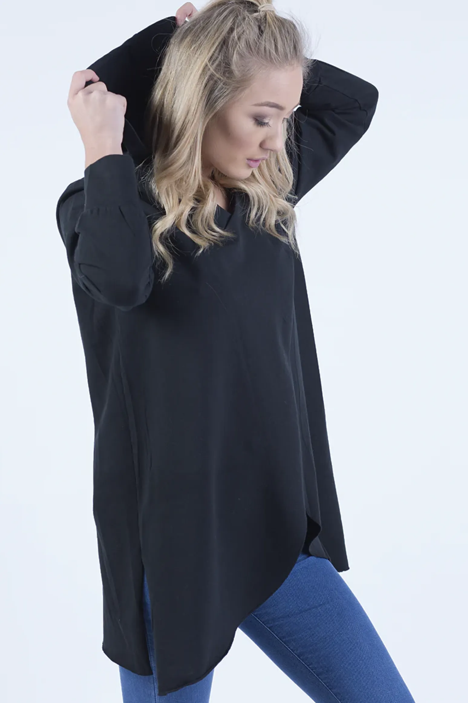 Rebellious Fashion Black Wrap Around Oversized Hoodie - Yasmin