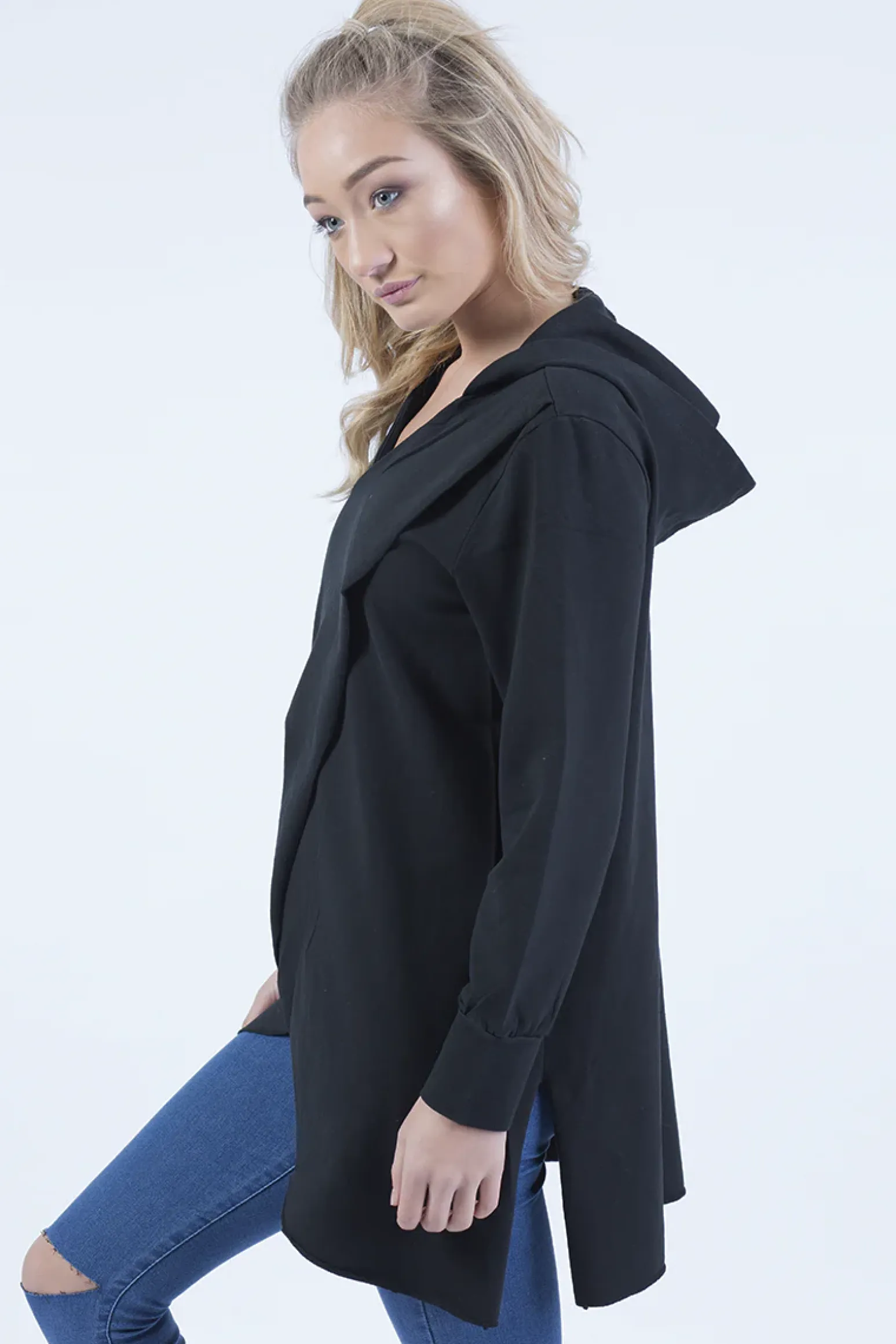 Rebellious Fashion Black Wrap Around Oversized Hoodie - Yasmin