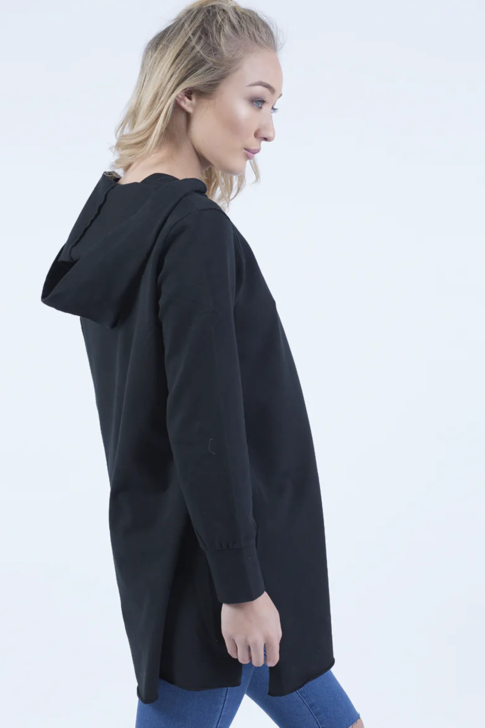 Rebellious Fashion Black Wrap Around Oversized Hoodie - Yasmin