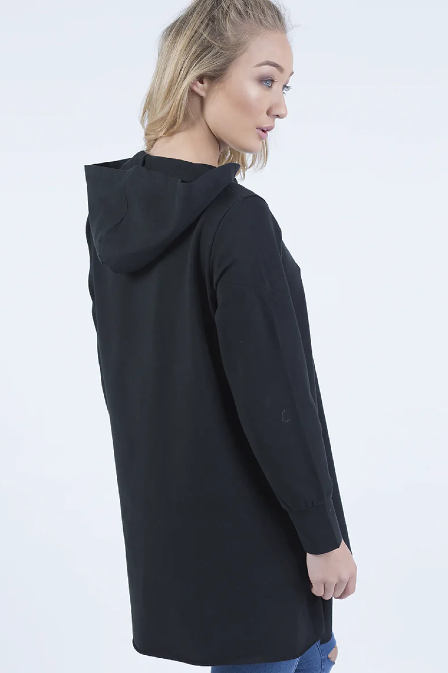 Rebellious Fashion Black Wrap Around Oversized Hoodie - Yasmin