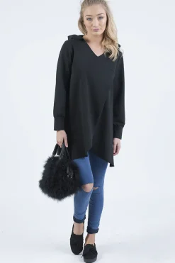 Rebellious Fashion Black Wrap Around Oversized Hoodie - Yasmin