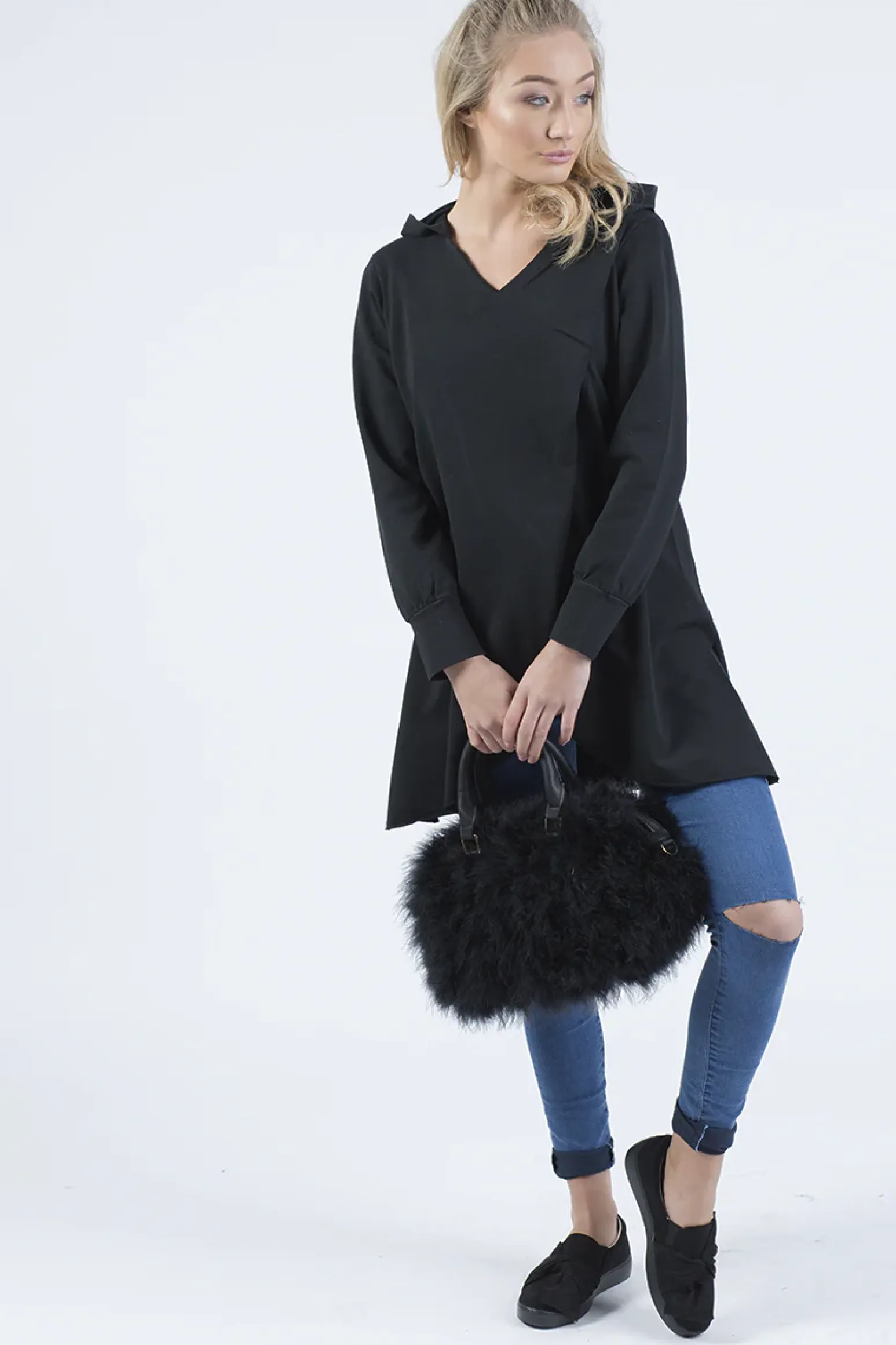 Rebellious Fashion Black Wrap Around Oversized Hoodie - Yasmin