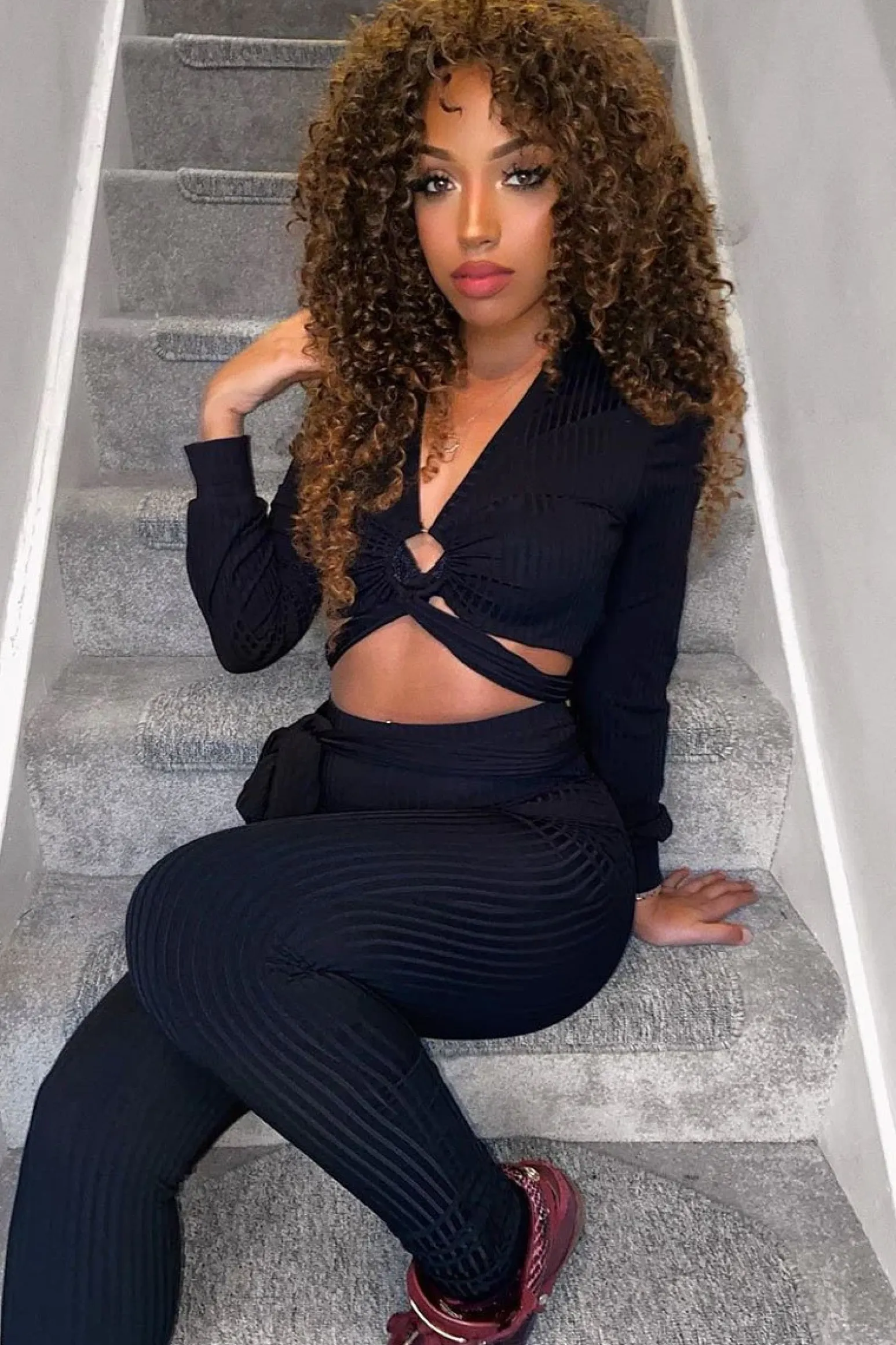 Rebellious Fashion Black Wrap Around Top and Trouser Co-ord - Fariah