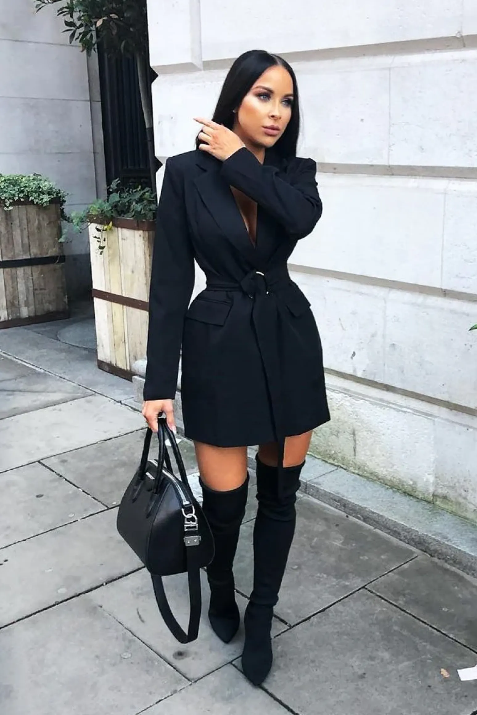 Rebellious Fashion Black Wrap Over Belted Blazer - Holden