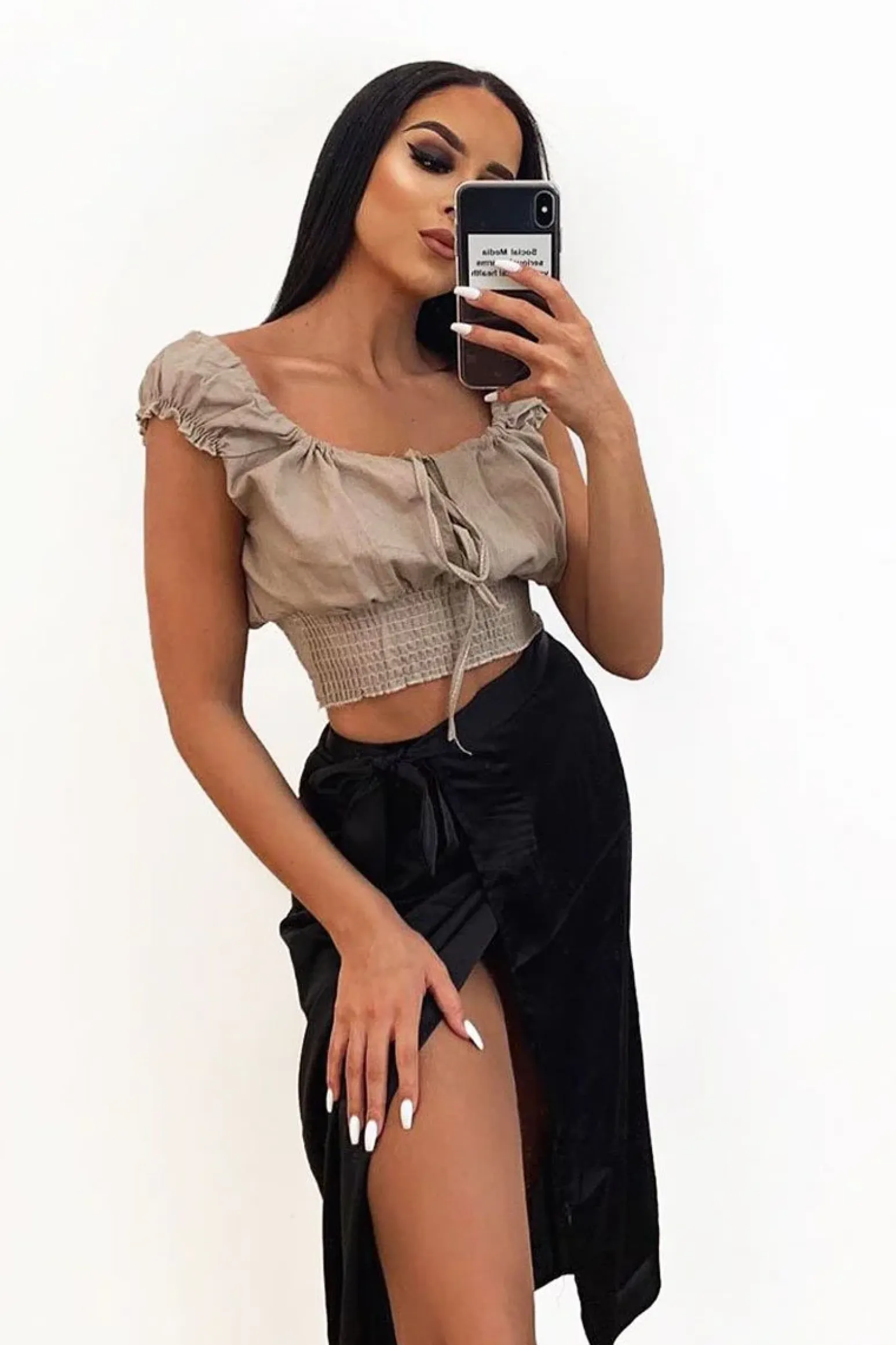 Rebellious Fashion Black Wrap Tie Side Satin Midi Skirt - Mailah