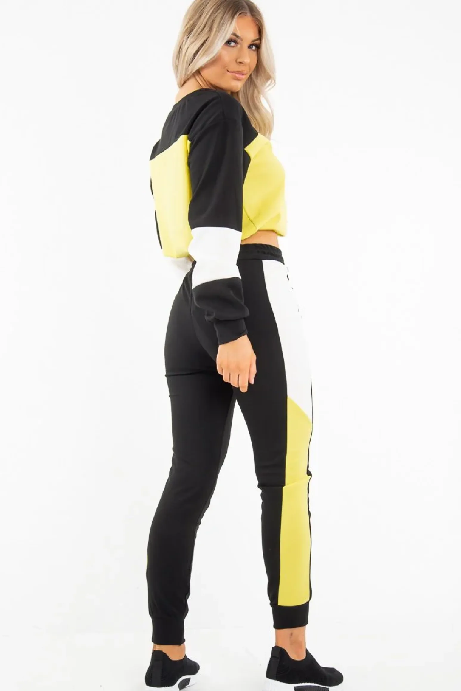 Rebellious Fashion Black Yellow Colour Block Sweatshirt Tracksuit - Kazia