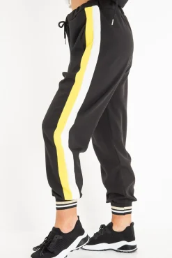 Rebellious Fashion Black Yellow Zip Front Drawstring Hoodie and Jogger Set - Evon
