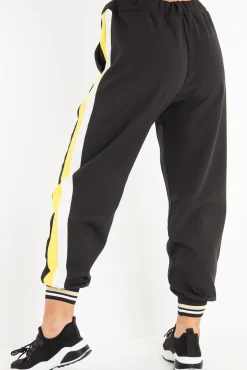 Rebellious Fashion Black Yellow Zip Front Drawstring Hoodie and Jogger Set - Evon