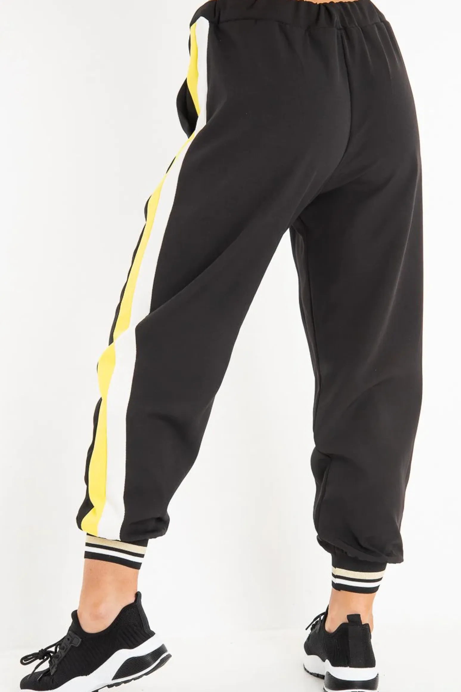 Rebellious Fashion Black Yellow Zip Front Drawstring Hoodie and Jogger Set - Evon