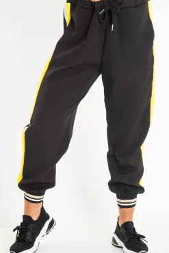 Rebellious Fashion Black Yellow Zip Front Drawstring Hoodie and Jogger Set - Evon