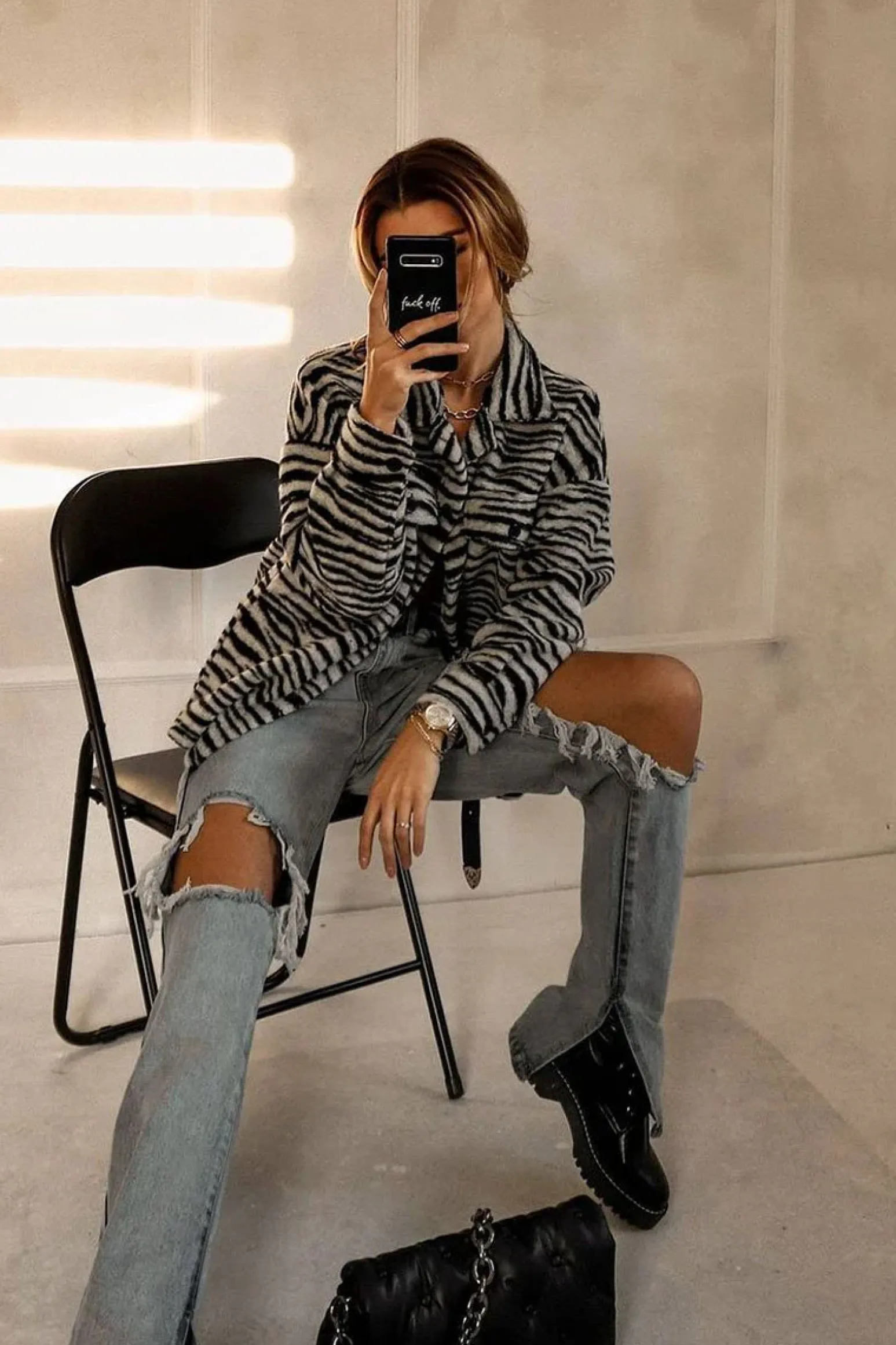 Rebellious Fashion Black Zebra Oversized Wool Blend Shacket - Diora