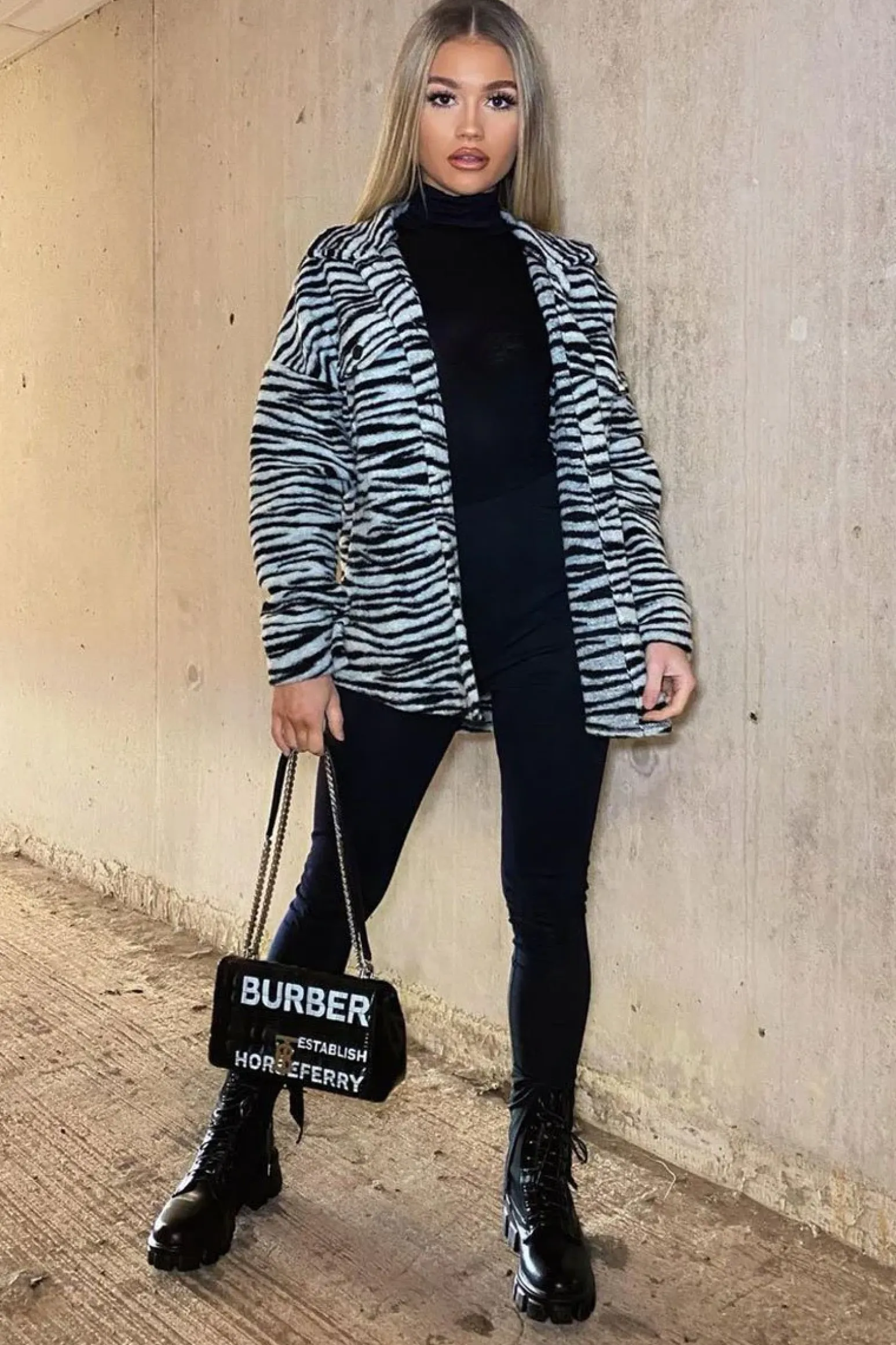 Rebellious Fashion Black Zebra Oversized Wool Blend Shacket - Diora
