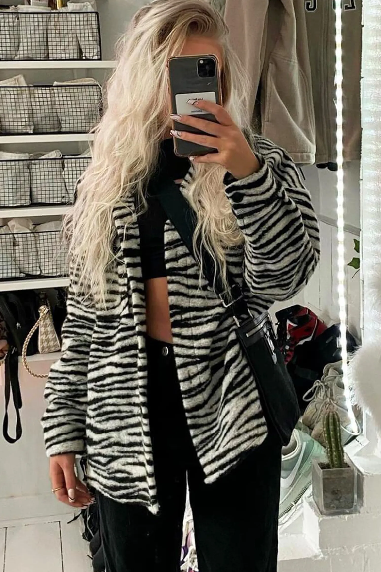 Rebellious Fashion Black Zebra Oversized Wool Blend Shacket - Diora