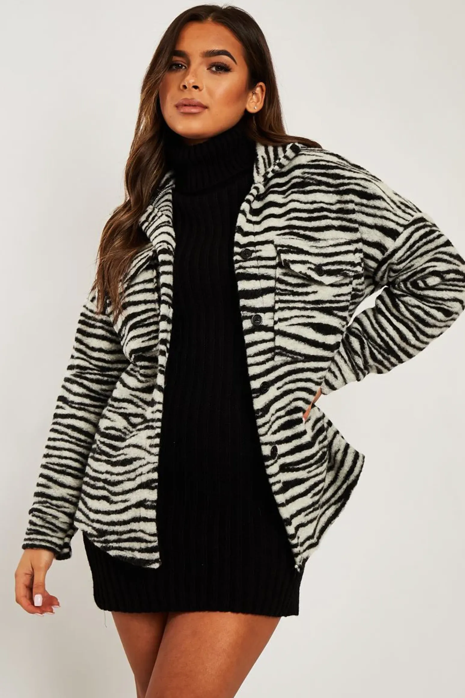 Rebellious Fashion Black Zebra Oversized Wool Blend Shacket - Diora