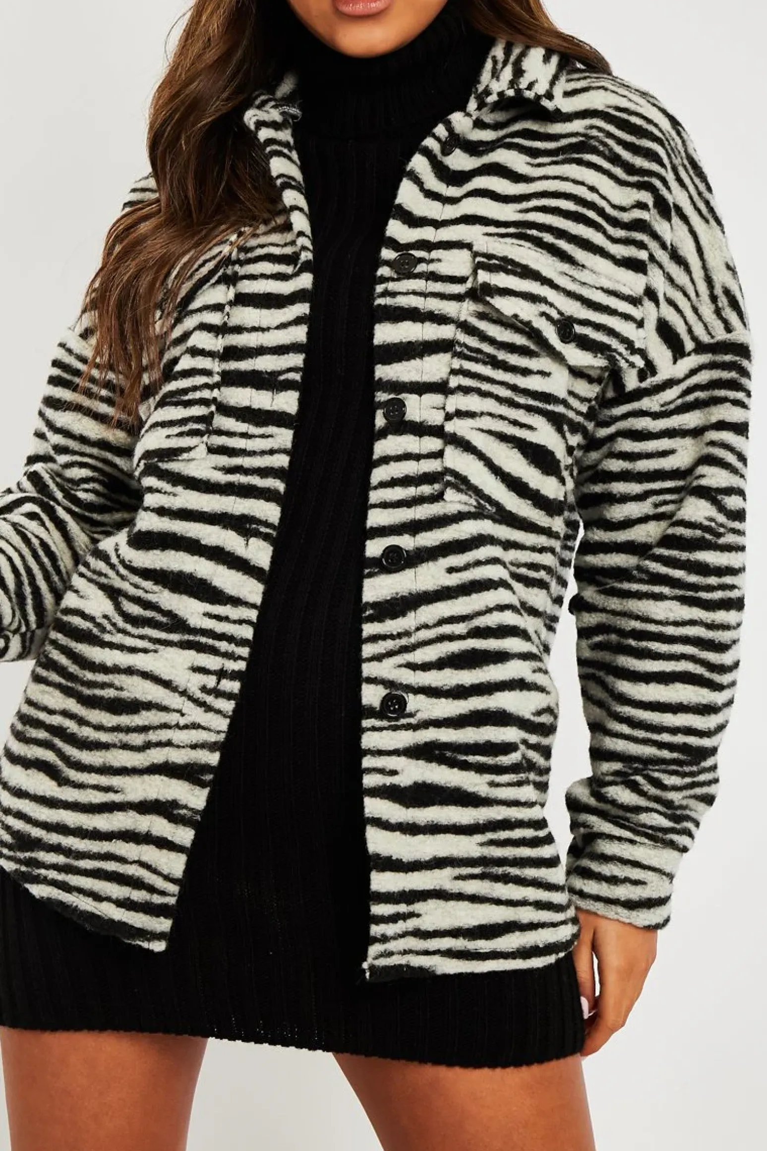 Rebellious Fashion Black Zebra Oversized Wool Blend Shacket - Diora