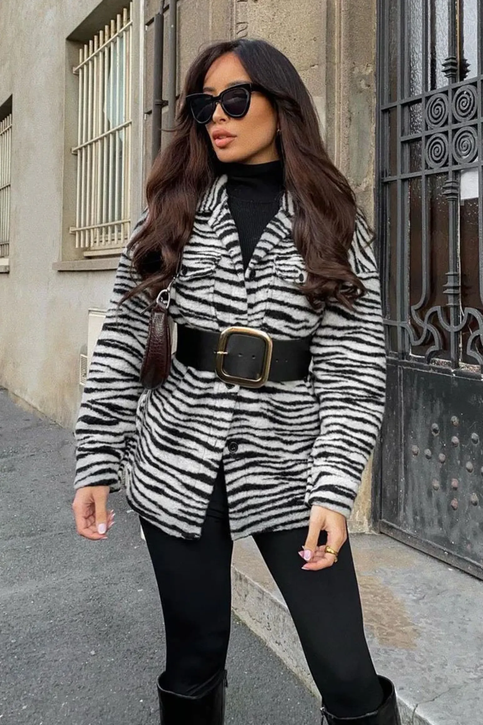 Rebellious Fashion Black Zebra Oversized Wool Blend Shacket - Diora