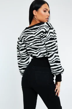 Rebellious Fashion Black Zebra Print Knit Cardigan - Dazie