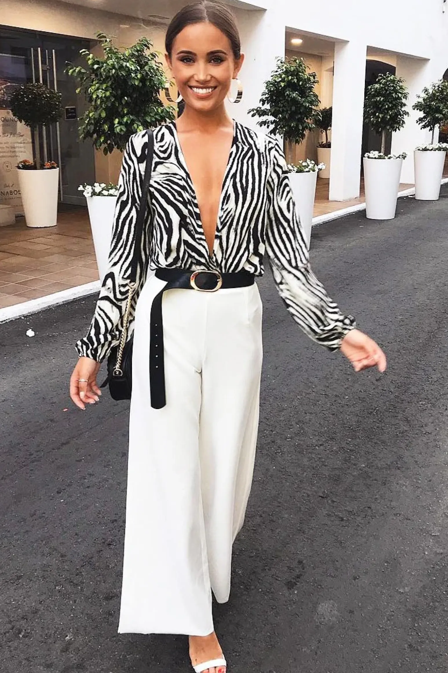 Rebellious Fashion Black Zebra Print Plunge Long Sleeved Bodysuit - Macee