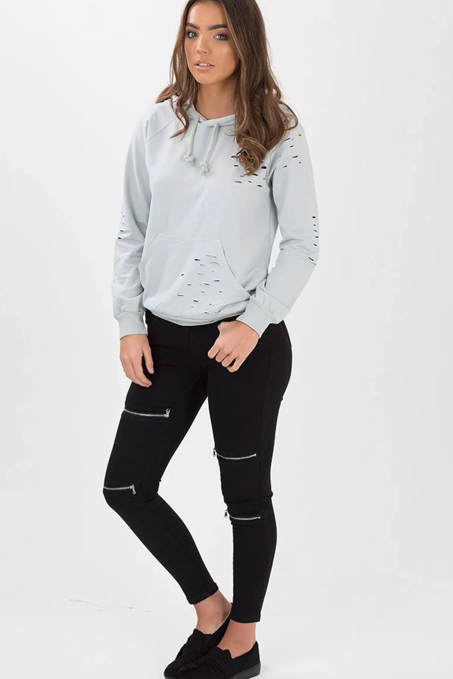 Rebellious Fashion Black Zip Detail Jeans - Polly