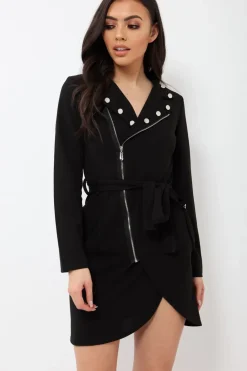 Rebellious Fashion Black Zip Front Blazer - Isla