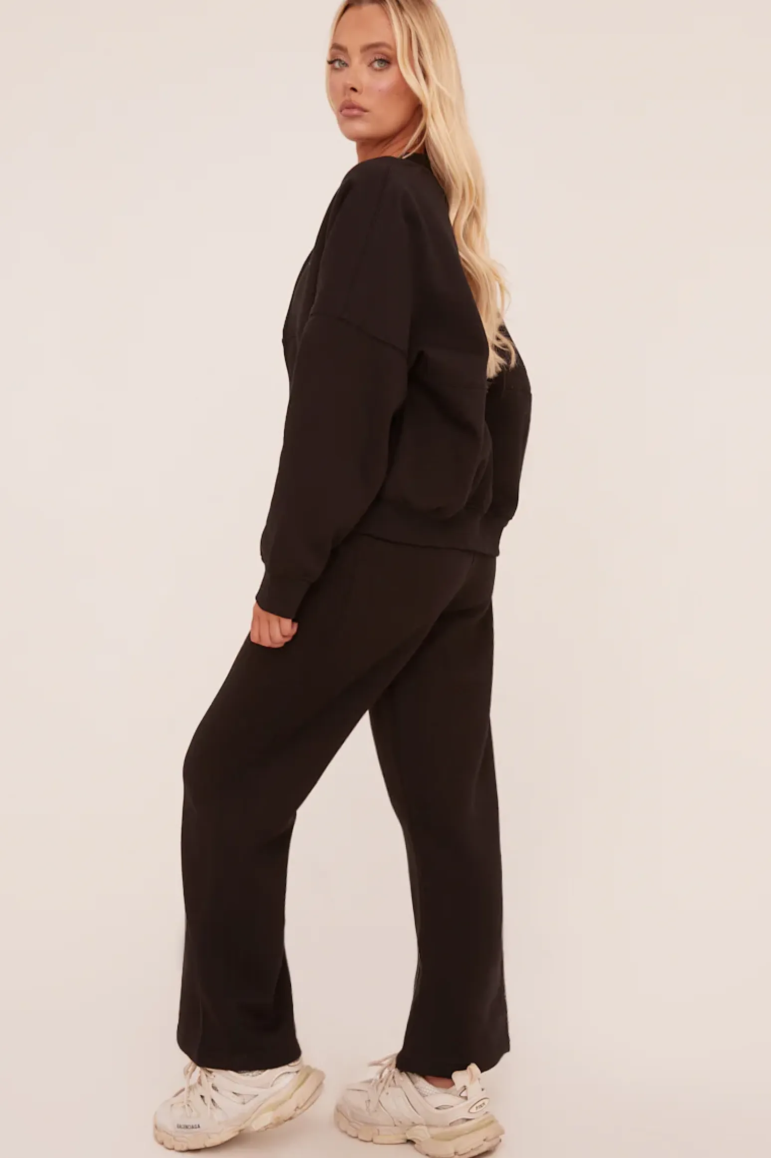 Rebellious Fashion Black Zip Front Bomber And Joggers Co-ord Set - Sasha