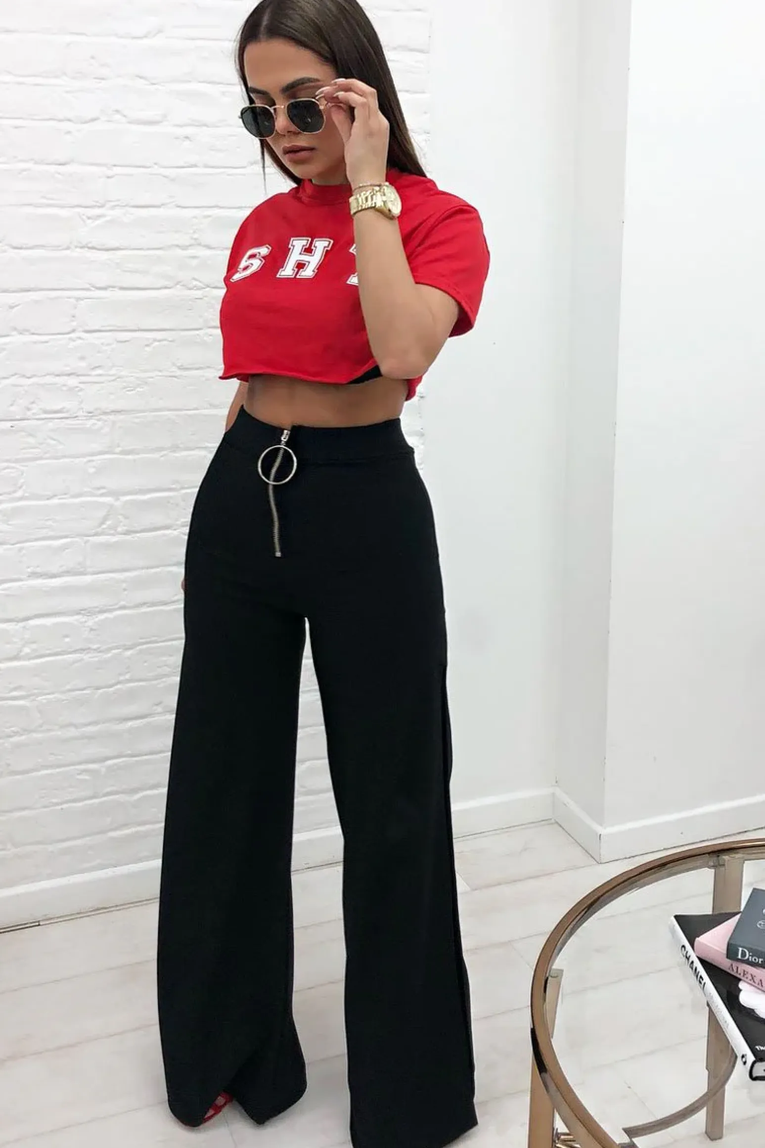 Rebellious Fashion Black Zip Front High Waisted Flare Trousers - Gerta
