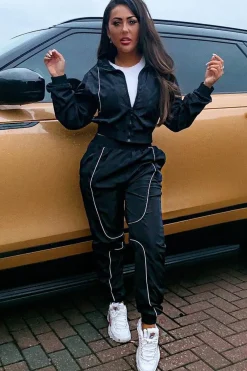 Rebellious Fashion Black Zip Front Hoodie Cuff Jogger Co-Ord - Kason