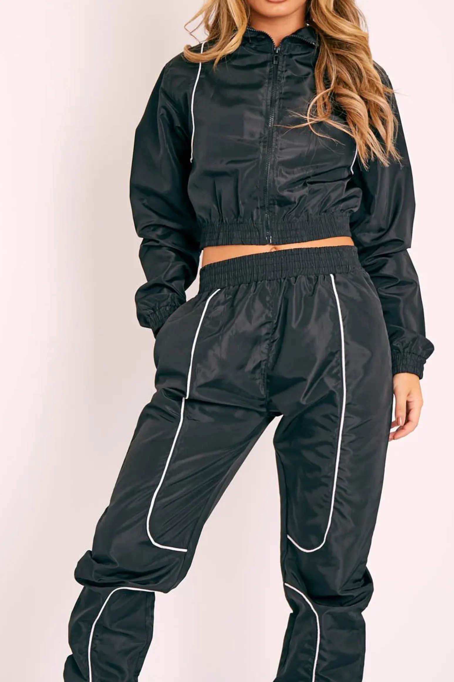 Rebellious Fashion Black Zip Front Hoodie Cuff Jogger Co-Ord - Kason