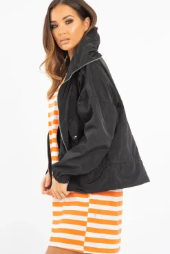 Rebellious Fashion Black Zip Front Rain Jacket - Idalie