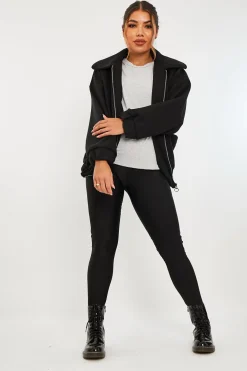 Rebellious Fashion Black Zip Front Side Pocket Shacket - Lima